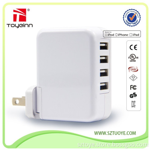 USB Wall Charger, 21W 4 usb port wall charger US UK EU International Travel Adapter